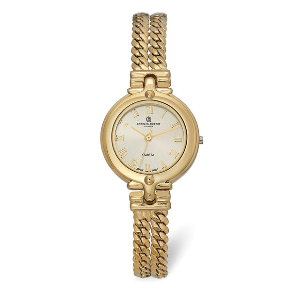 Charles Hubert Ladies Gold Finish Gold Dial Chain Bracelet Watch