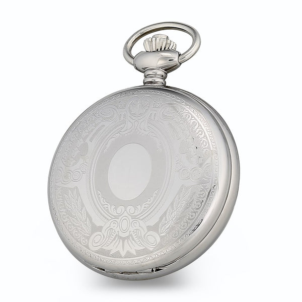 Charles Hubert Stainless w/Oval Engraving Area Skeleton Pocket Watch