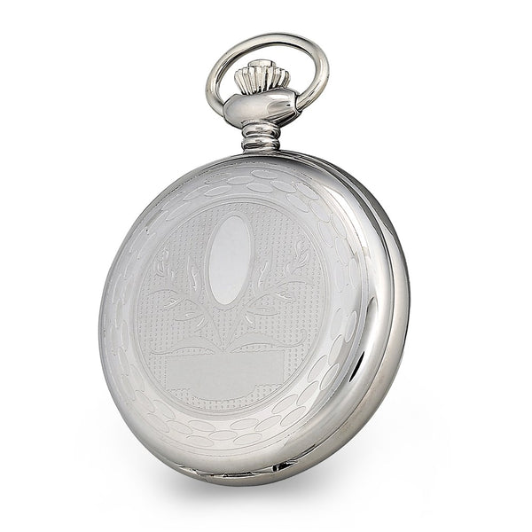 Charles Hubert Stainless w/Oval Engraving Area Skeleton Pocket Watch