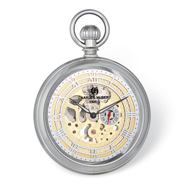 Charles Hubert Chrome Finish Open Face Gold Dial Pocket Watch