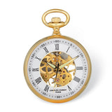 Charles Hubert Gold Finish Open Face White Skeleton Pocket Watch