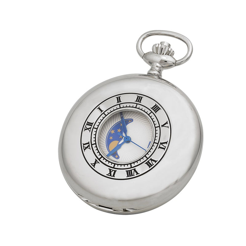 Charles Hubert Chrome Finish Open Window Moon Phase Pocket Watch