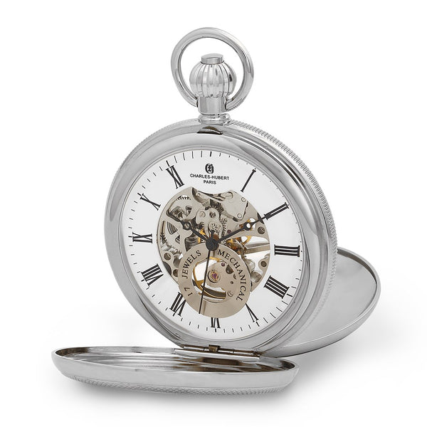 Charles Hubert Chrome Finish Double Cover Open Window Pocket Watch