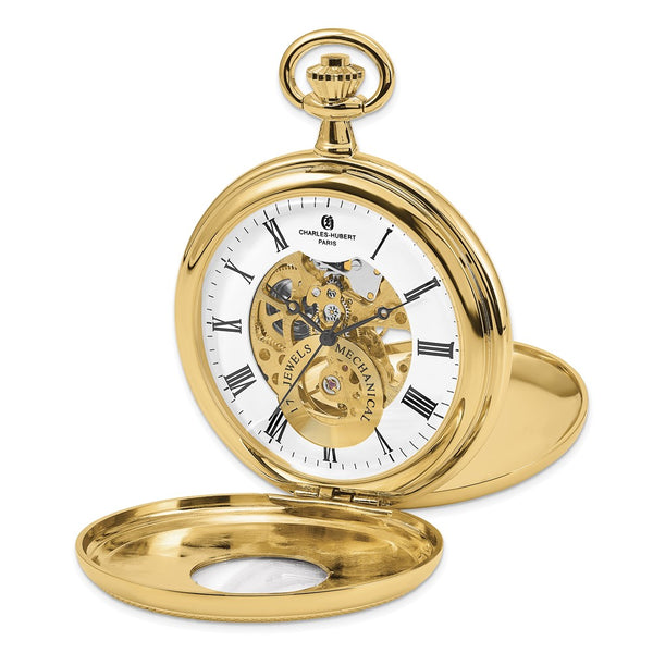 Charles Hubert Gold Finish Double Cover Open Window Pocket Watch