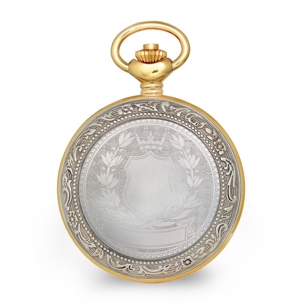 Charles Hubert 2-tone Crown, Ribbon & Shield Skeleton Pocket Watch