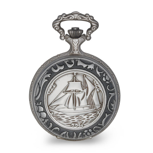 Charles Hubert Antique Chrome & Satin Sailing Ship Pocket Watch