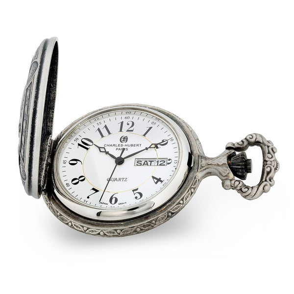 Charles Hubert Antique Chrome & Satin Sailing Ship Pocket Watch