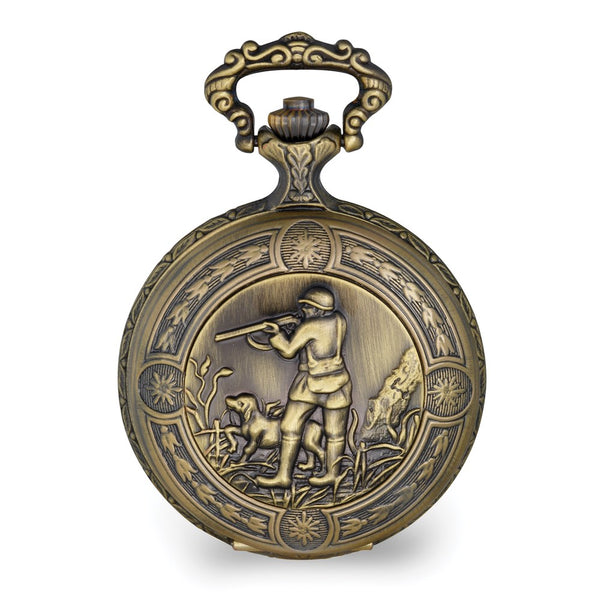 Charles Hubert Antique Gold Finish Hunter & Dog Pocket Watch