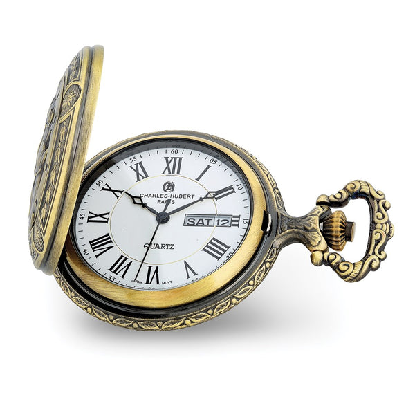 Charles Hubert Antique Gold Finish Hunter & Dog Pocket Watch