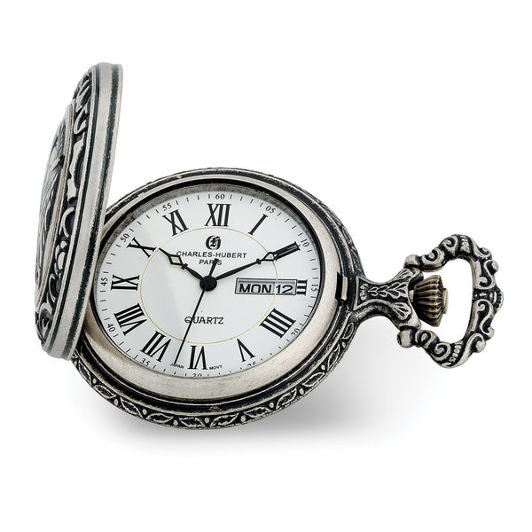 Charles Hubert Antique Chrome Finish Fisherman Pocket Watch