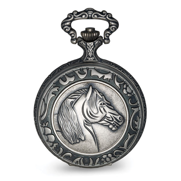 Charles Hubert Antique Chrome Finish Horse Pocket Watch