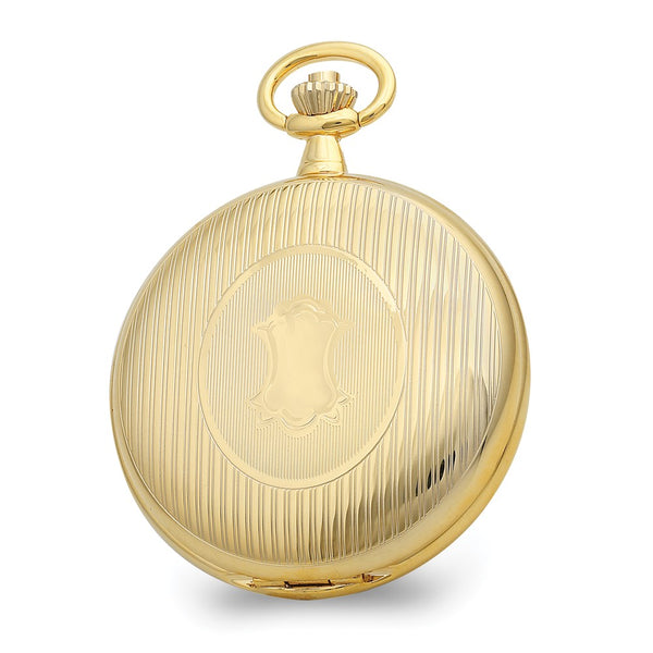 Charles Hubert Gold Finish Double Cover Striped w/Shield Pocket Watch