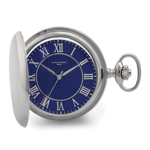 Charles Hubert Chrome Finish Blue Dial Quartz Pocket Watch