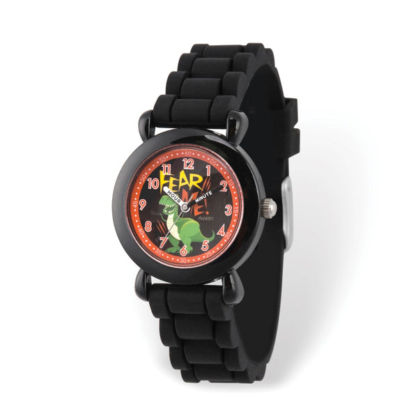 Disney Kids Toy Story Rex Time Teacher Black Silicone Band Watch