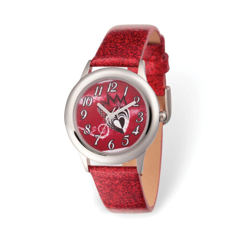 Disney Kids Descendants Crown Heart Red Glitter Band Watch