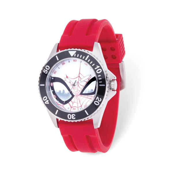 Marvel Spider-Man Mens Stainless Steel Black Bezel Red Silicone Watch
