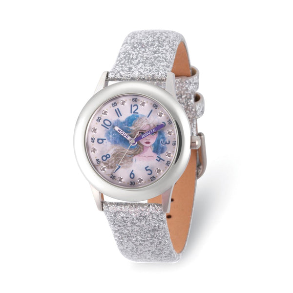 Disney Kids Frozen II Elsa Time Teacher Silver Glitter Band Watch