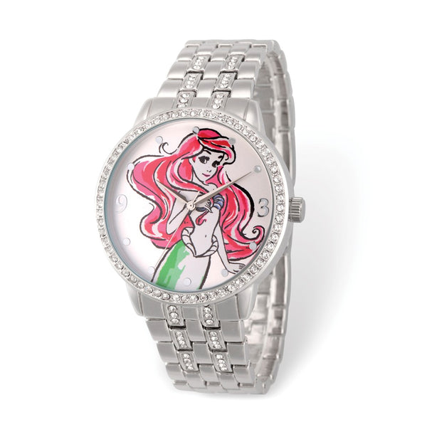 Disney Adult The Little Mermaid Crystal Bezel Silver-tone Watch