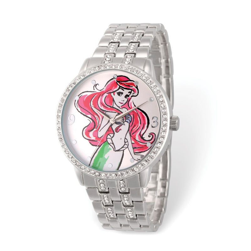 Disney Adult The Little Mermaid Crystal Bezel Silver-tone Watch
