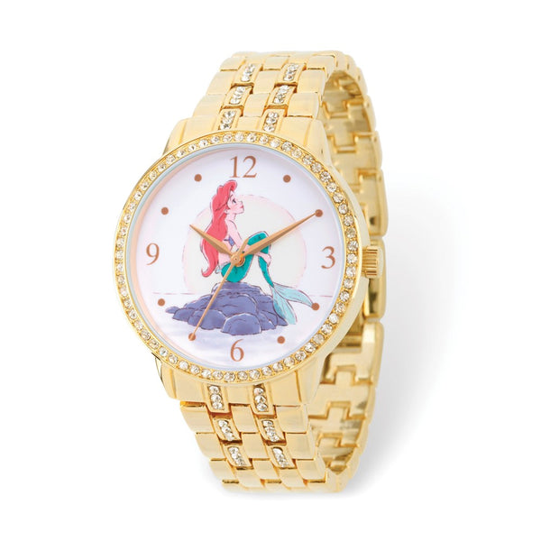 Disney Adult The Little Mermaid Crystal Bezel Gold-tone Watch