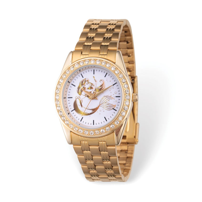 Disney Adult The Little Mermaid Crystal Bezel Gold-tone Watch