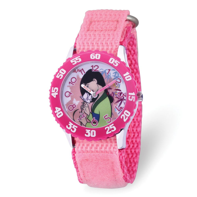 Disney Princess Mulan Girls Stainless Steel Pink Time Teacher Watch