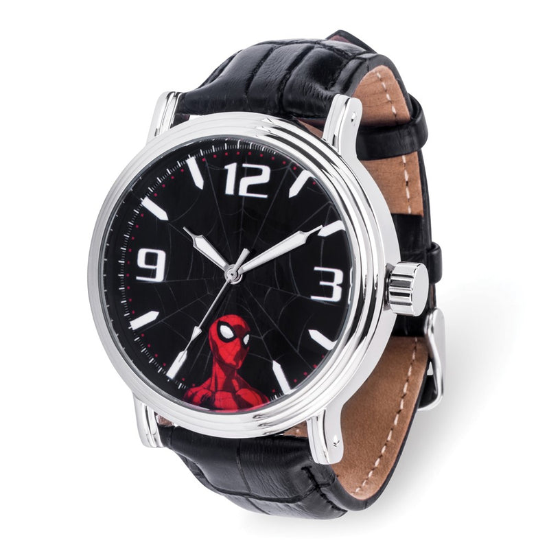 Marvel Spider-Man Black Leather Watch