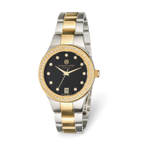 Charles Hubert Ladies 2-Tone Stainless Steel Black Dial Watch