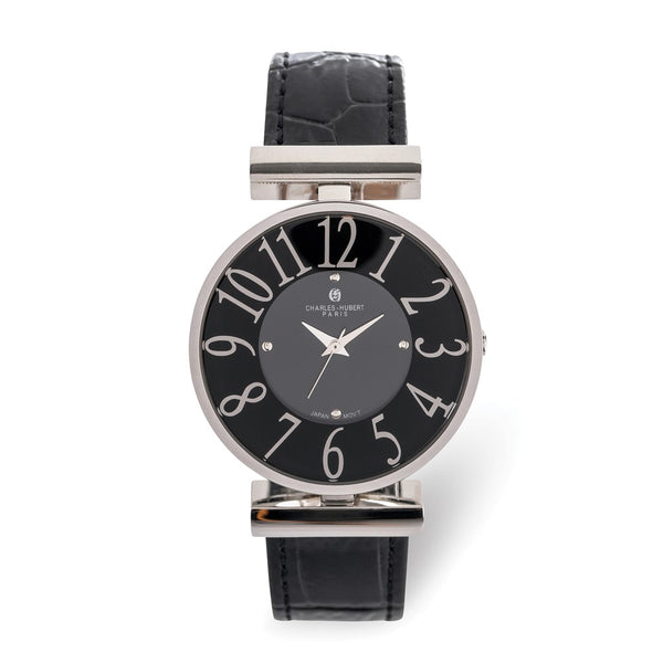 Charles Hubert Ladies Stainless Steel Black Dial Watch