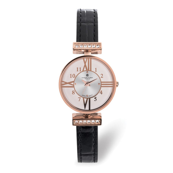 Charles Hubert Ladies Rose IP-Plated Stainless Steel White Dial Watch