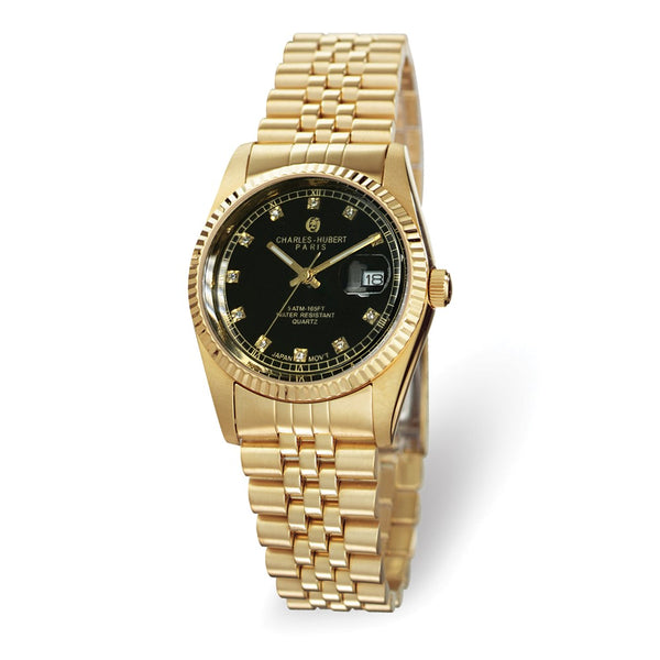 Charles Hubert Gold Plated Stainless Steel Black Dial Watch