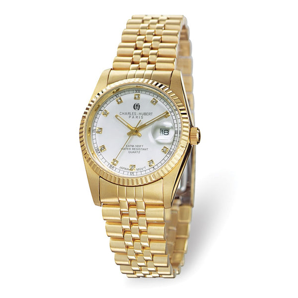 Charles Hubert Gold Plated Stainless Steel White Dial Watch