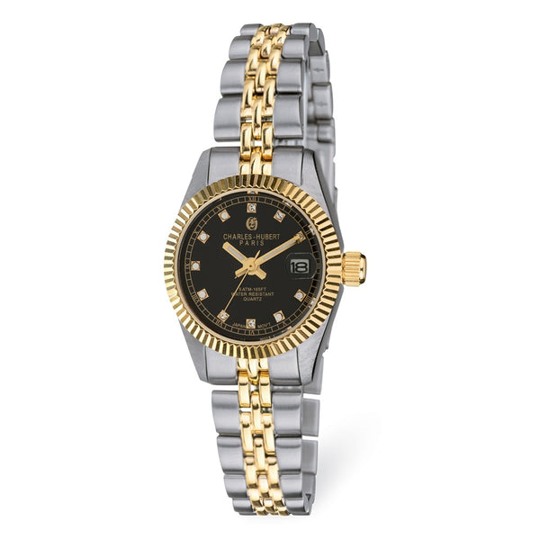 Charles Hubert Ladies Two-tone Stainless Steel Black Dial Watch