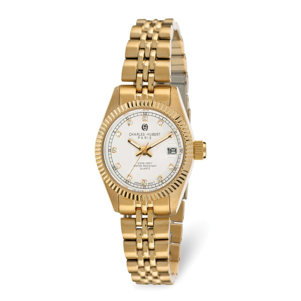 Charles Hubert Ladies Gold Plated Stainless Steel White Dial Watch