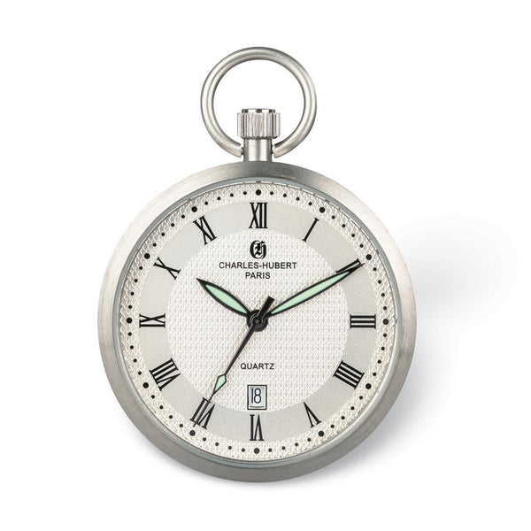 Charles Hubert Stainless Steel Open Face Off-White Dial Pocket Watch