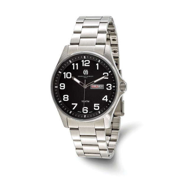 Charles Hubert Stainless Steel Black Dial Watch