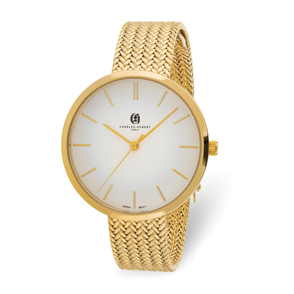 Charles Hubert Ladies Gold Plated Stainless Steel White Dial Watch