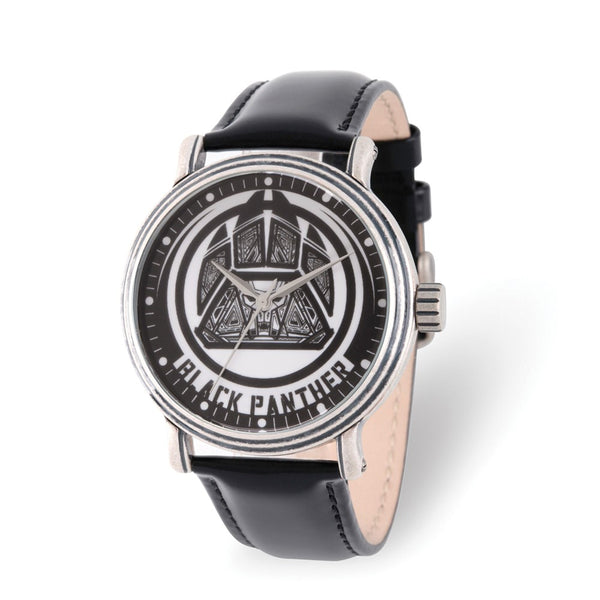 Marvel Avengers Black Panther Mens Antiqued Black Leather Watch