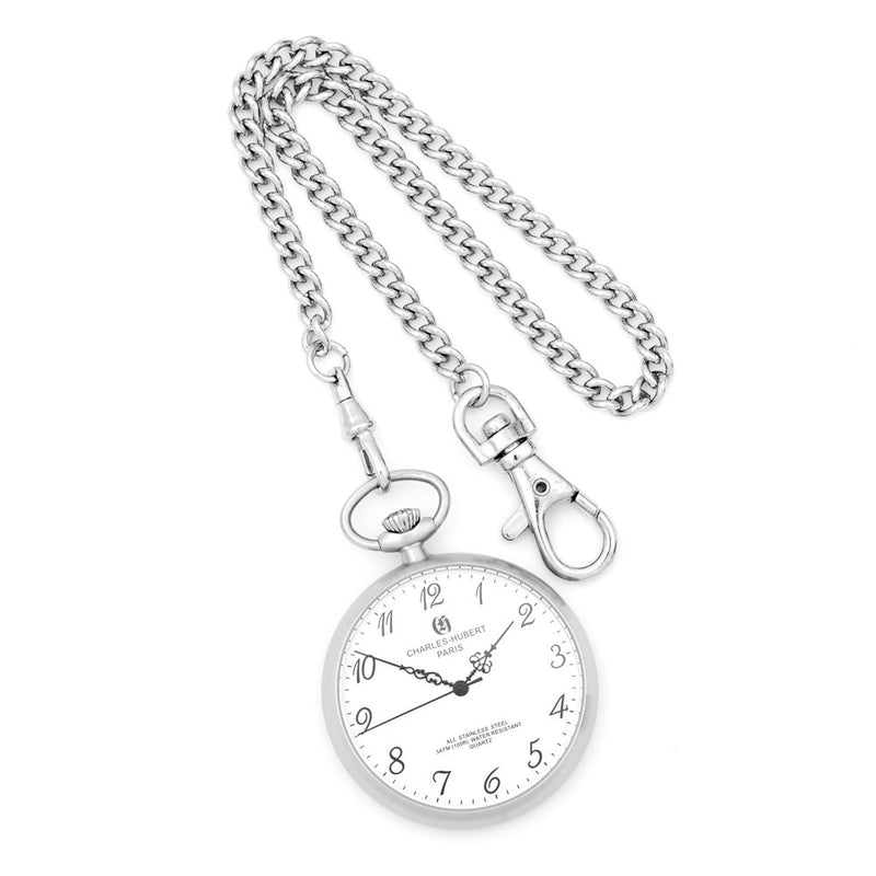 Charles Hubert Solid Stainless White Dial Full Face Pocket Watch