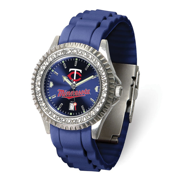 Gametime MLB Minnesota Twins Ladies Sparkle Crystal Bezel Silicone Strap Quartz Watch with Date