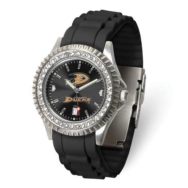 Gametime NHL Anaheim Ducks Ladies Sparkle Crystal Bezel Silicone Strap Quartz Watch with Date