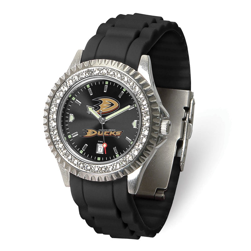 Gametime NHL Anaheim Ducks Ladies Sparkle Crystal Bezel Silicone Strap Quartz Watch with Date