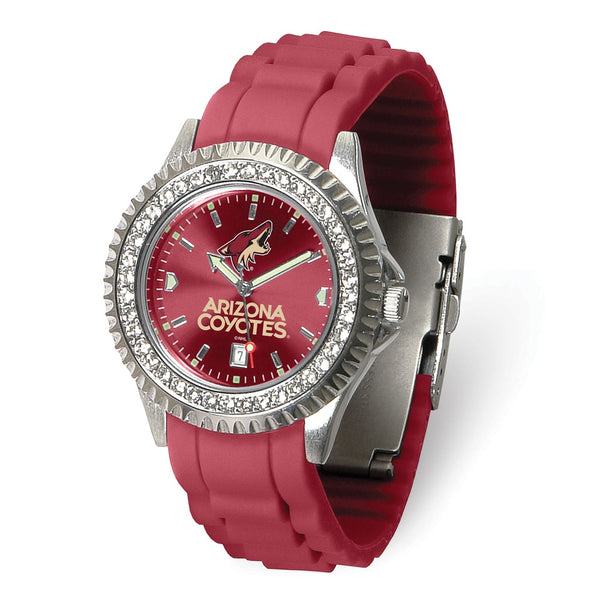 Gametime NHL Arizona Coyotes Ladies Sparkle Crystal Bezel Silicone Strap Quartz Watch with Date