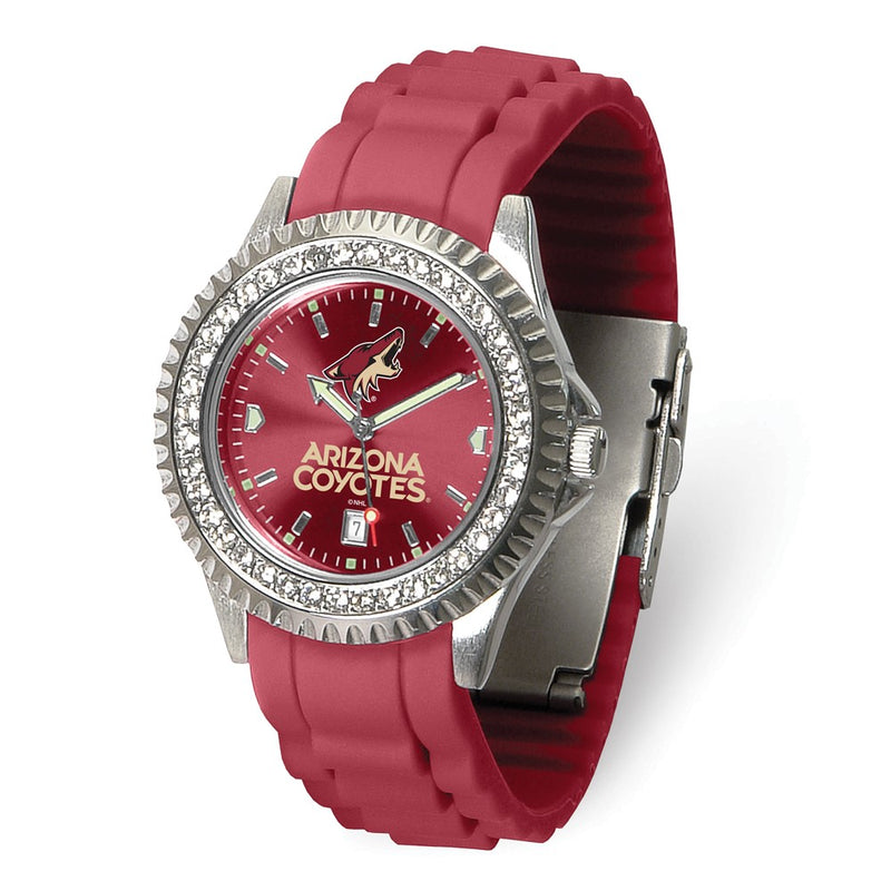 Gametime NHL Arizona Coyotes Ladies Sparkle Crystal Bezel Silicone Strap Quartz Watch with Date