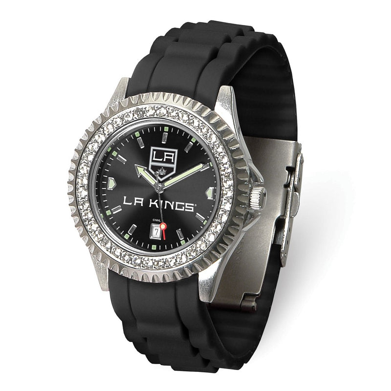 Gametime NHL Los Angeles Kings Ladies Sparkle Crystal Bezel Silicone Strap Quartz Watch with Date