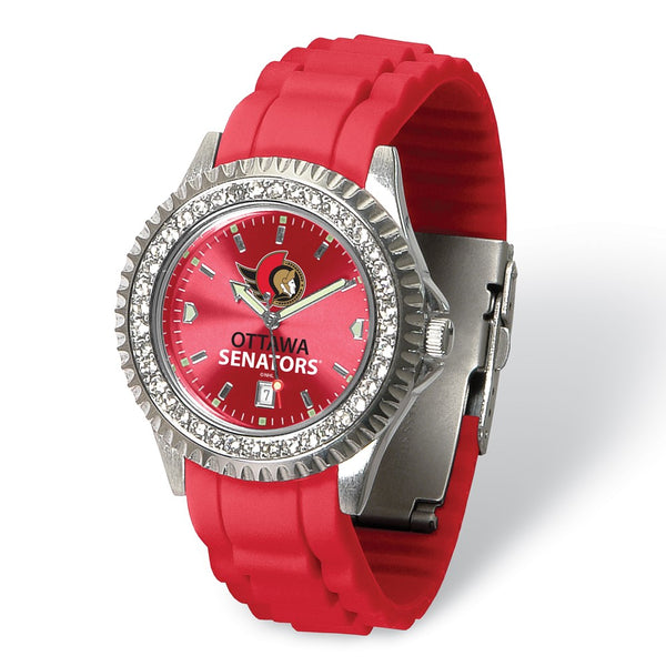 Gametime NHL Ottawa Senators Ladies Sparkle Crystal Bezel Silicone Strap Quartz Watch with Date