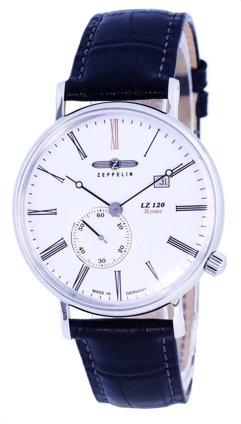 Zeppelin LZ120 Rome Leather Strap White Dial Quartz 7134-1 71341 Men's Watch