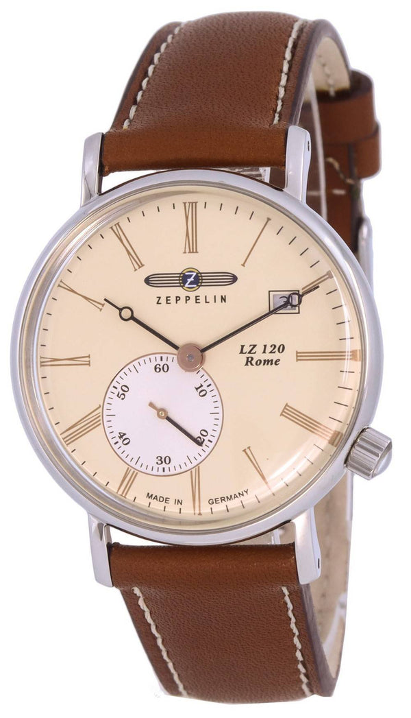 Zeppelin LZ120 Rome Leather Strap Ivory Dial Quartz 7135-5 71355 Men's Watch