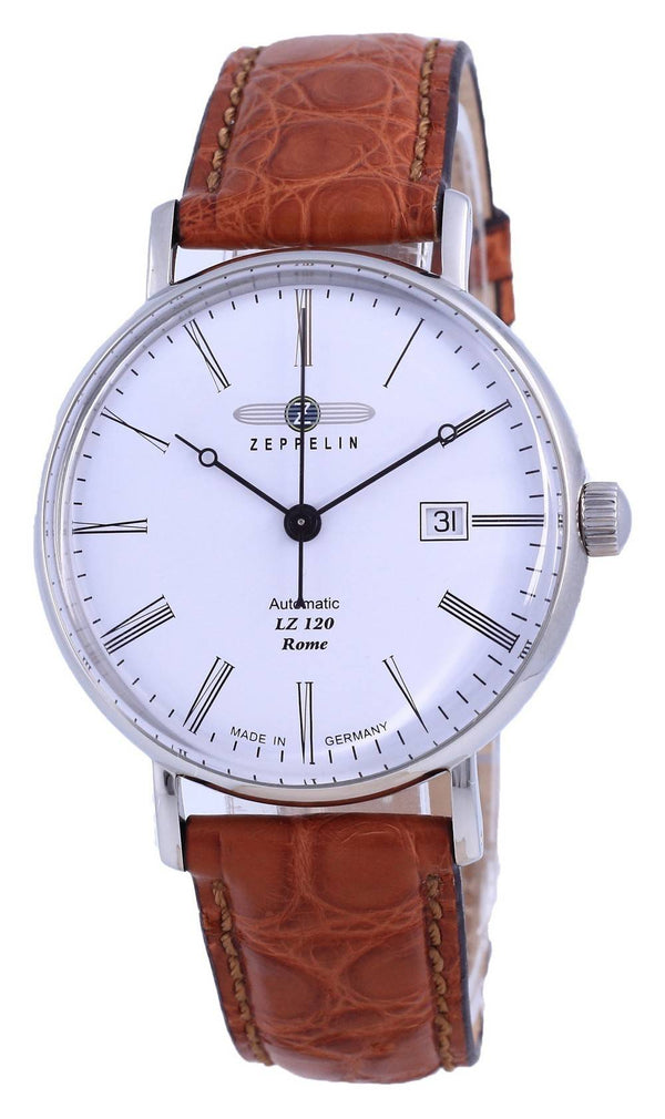 Zeppelin LZ120 Rome White Dial Leather Automatic 7154-1 71541 Men's Watch