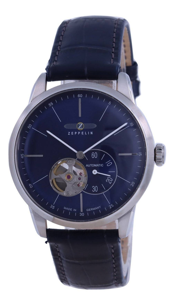 Zeppelin Flatline Open Heart Blue Dial Leather Strap Automatic 7364-3 73643 Men's Watch